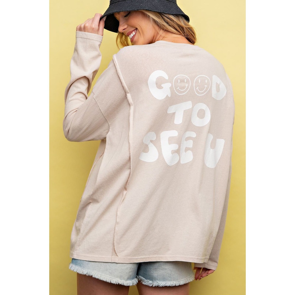 Cotton Slub Top with a Smiling Face Print - "Good to See U"
